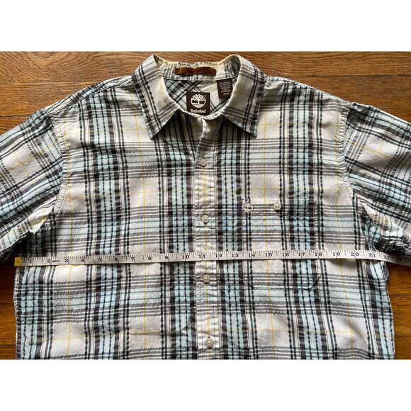 TIMBERLAND Textured Brown/Blue Plaid Button Down Shirt sz M - Picture 8 of 10
